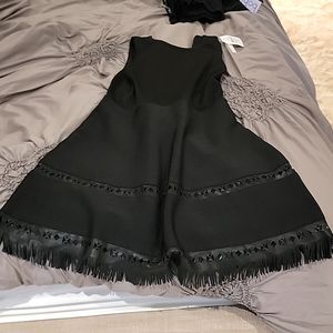 Gorgeous Parker fit and flare leather fringe party dress